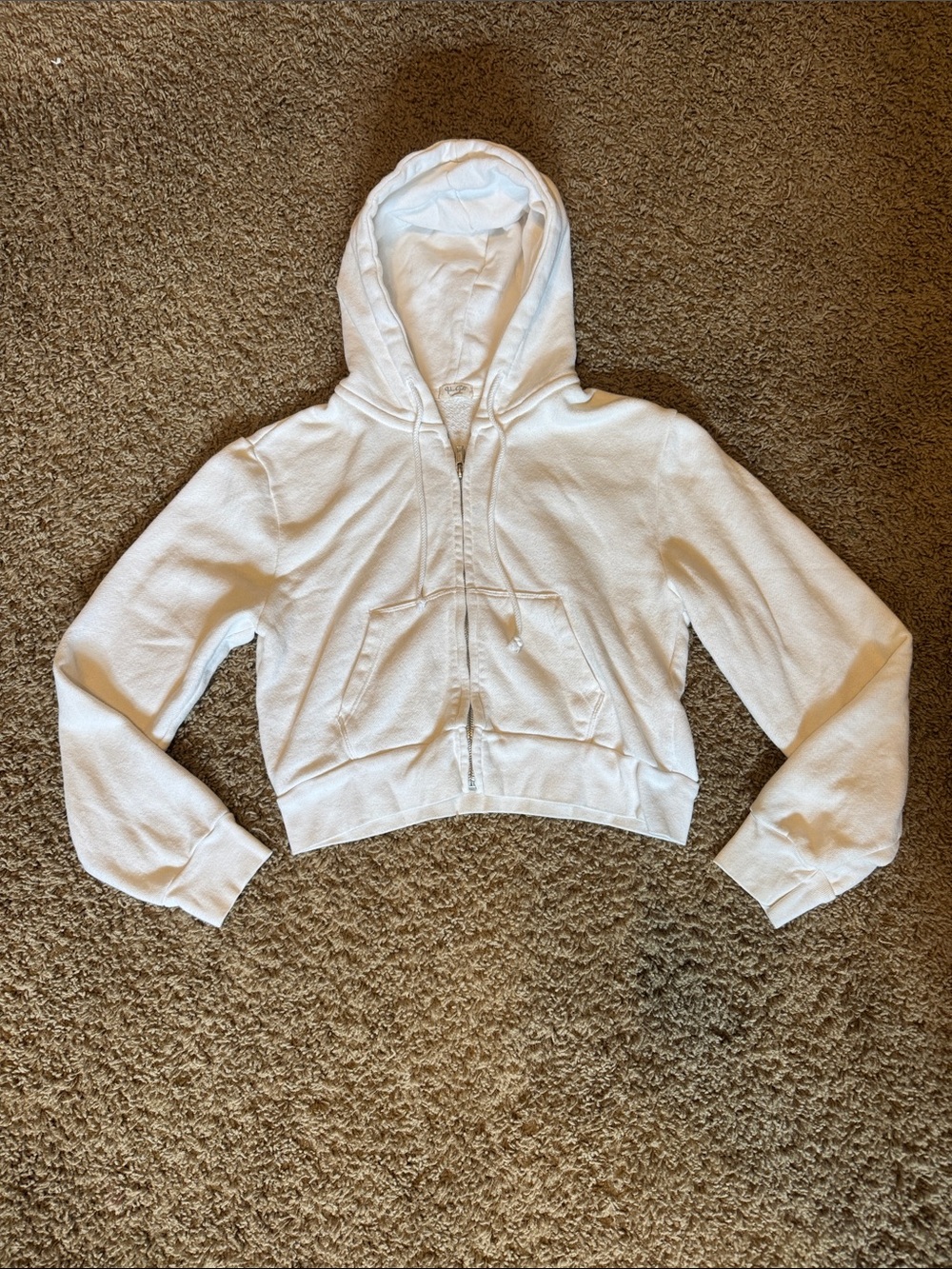 Brandy Melville White Cropped Zip Hoodie